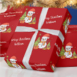Merry Christmas Cute Snowman Tree Pattern Vintage Wrapping Paper<br><div class="desc">Customise the text, and easily create your personalised Christmas wrapping paper. Click EDIT DESIGN then select BACKGROUND to change the background colour. You can TRANSFER this DESIGN on other Zazzle products and adjust it to fit most Zazzle items. Standard Studio designs are made in high-resolution graphics for a professional print....</div>