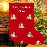 Merry Christmas Cute Snowman Tree Personalised Large Christmas Stocking<br><div class="desc">Customise the text, and easily create your personalised Christmas stocking. You can TRANSFER this DESIGN on other Zazzle products and adjust it to fit most Zazzle items. Standard Studio designs are made in high-resolution graphics for a professional print. Thank you for choosing our designs and stopping by Standard Studio Designs....</div>