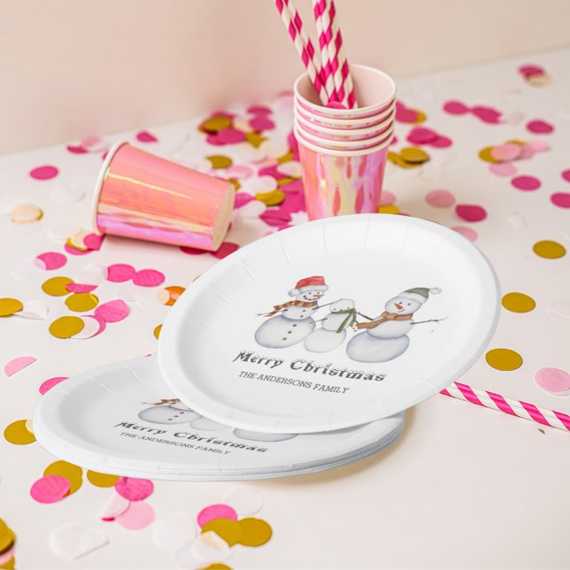 Merry Christmas- Cute Snowmen Family Christmas Paper Plate (Creator Uploaded)