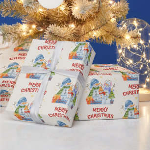 Merry Christmas Cute Snowmen Family Wrapping Paper