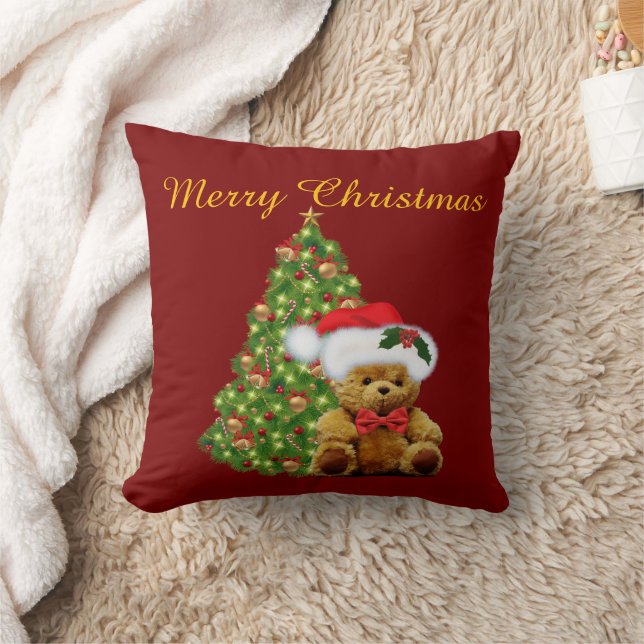 Merry Christmas Cute Teddy Bear Cushion (Blanket)