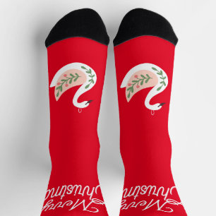 Merry Christmas Cute traditional folk art Swan Red Socks