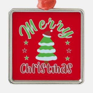 Merry Christmas, cute tree with Santa hat Metal Tree Decoration