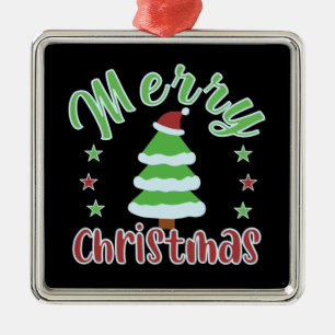 Merry Christmas, cute tree with Santa hat Metal Tree Decoration
