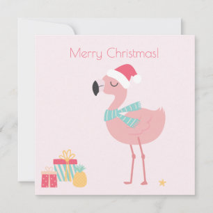 Merry Christmas! Cute Tropical Santa Flamingo Holiday Card