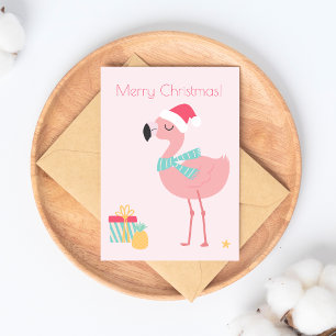 Merry Christmas! Cute Tropical Santa Flamingo Holiday Postcard