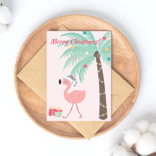 Merry Christmas! Cute Tropical Santa Flamingo Holiday Postcard