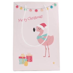Merry Christmas! Cute Tropical Santa Flamingo Medium Gift Bag