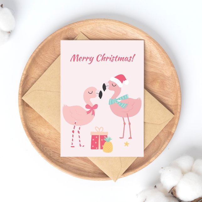 Merry Christmas! Cute Tropical Santa Flamingos Holiday Postcard (Creator Uploaded)