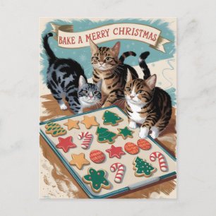 Merry Christmas Cute Vintage Cats Postcard