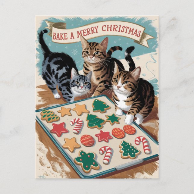 Merry Christmas Cute Vintage Cats Postcard (Front)