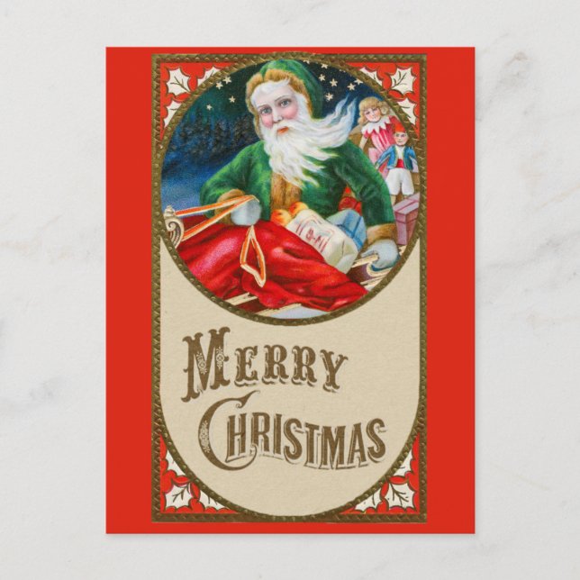 Merry Christmas Cute Vintage Santa Claus Postcard (Front)