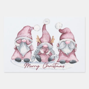Merry Christmas Cute Watercolor Holiday Gnomes  Wrapping Paper Sheet