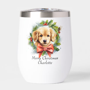 Merry Christmas Cute Watercolor Puppy Dog Name