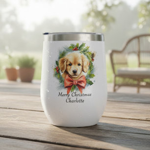 Merry Christmas Cute Watercolor Puppy Dog Name