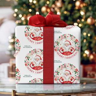 Merry Christmas Cute Watercolor Santa Personalised Wrapping Paper