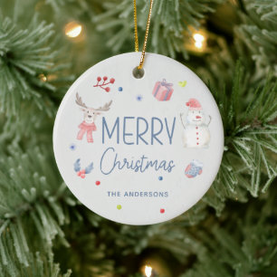 Merry Christmas Cute Watercolor Winter Photo Ceramic Tree Decoration