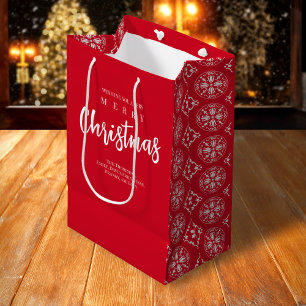 Merry Christmas Cute Whimsical Red Snowflake  Medium Gift Bag