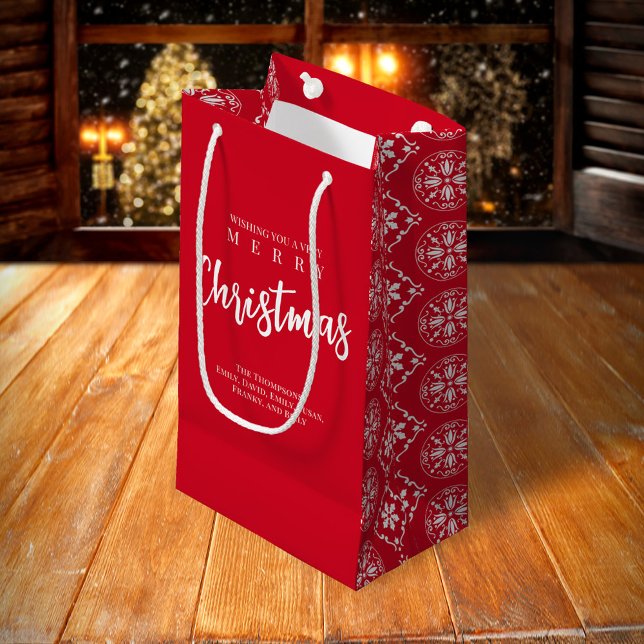 Merry Christmas Cute Whimsical Red Snowflake  Small Gift Bag (Merry Christmas holiday red snowflake gift bag. )