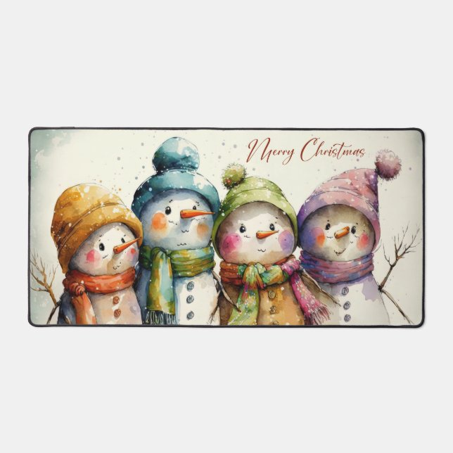 Merry Christmas Cute Whimsical Winter Snowman  Desk Mat (Front)