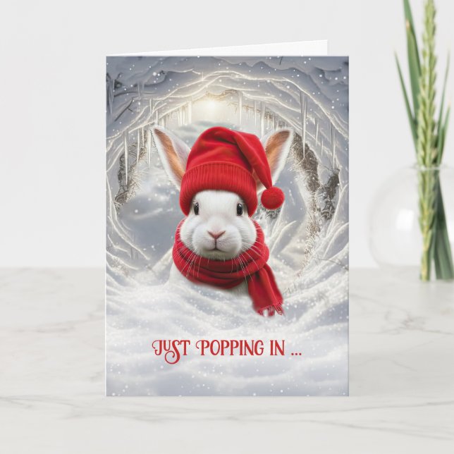 Merry Christmas Cute White Bunny Rabbit in a Snow  Card (Front)