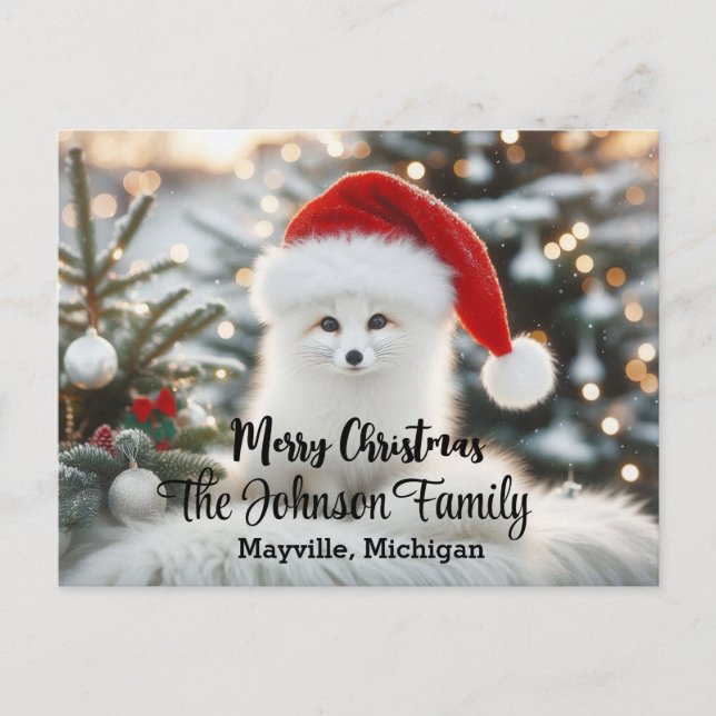 Merry Christmas Cute White Fox Personalised  Postcard (Front)