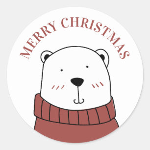 Merry Christmas. Cute winter bear. Funny animal Classic Round Sticker
