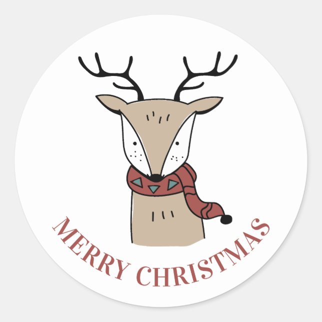 Merry Christmas. Cute winter deer. Funny animal Classic Round Sticker (Front)