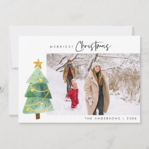 Merry Christmas cute xmas trees one photo snow Holiday Card