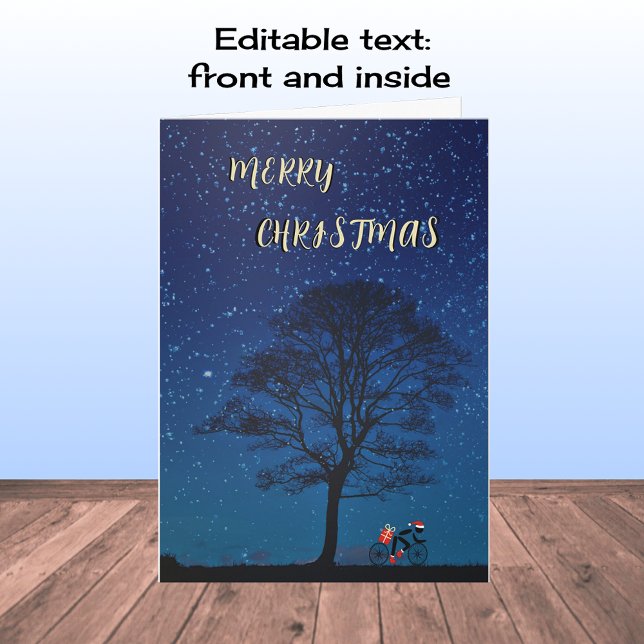 Merry Christmas cyclist night sky modern Holiday Card (Creator Uploaded)