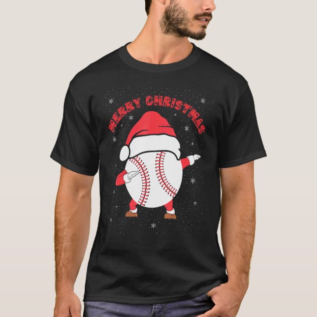 Merry Christmas Dabbing Baseball with Xmas Hat   M T-Shirt (Front)