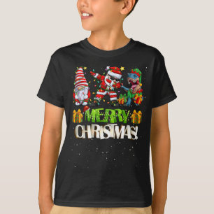 Merry Christmas dabbing santa Gnomes Dino  T-Shirt