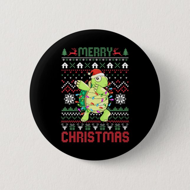 Merry Christmas Dabbing Turtle Boys Funny Xmas 6 Cm Round Badge (Front)