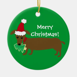 Merry Christmas Dachshund Ceramic Tree Decoration
