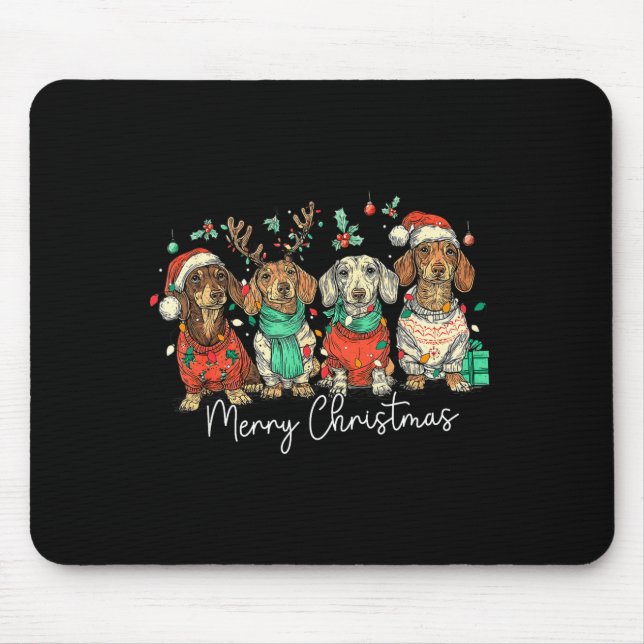 Merry Christmas Dachshund Dog Christmas Holiday Pe Mouse Mat (Front)