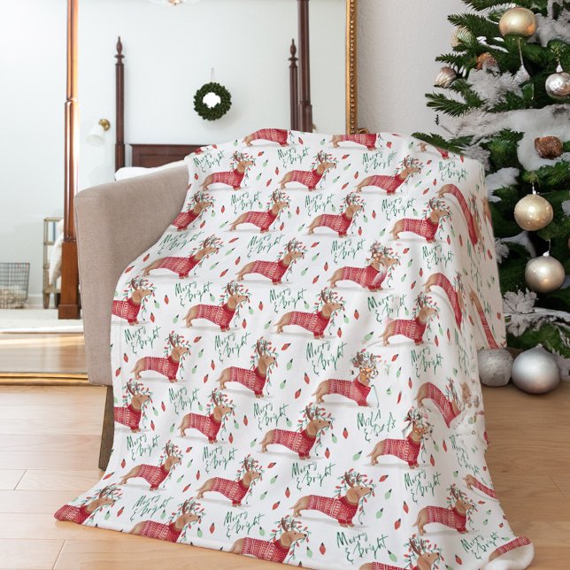 Merry Christmas | Dachshund Dog Christmas Sweater Fleece Blanket (Merry Christmas | Dachshund Dog Christmas Sweater Fleece Blanket)