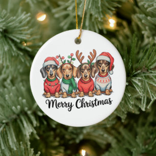 Merry Christmas Dachshund Dog Cute Puppy Pet Lover Ceramic Tree Decoration