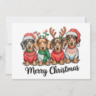 Merry Christmas Dachshund Dog Cute Puppy Pet Lover Holiday Card