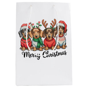 Merry Christmas Dachshund Dog Cute Puppy Pet Lover Medium Gift Bag