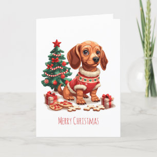 Merry Christmas Dachshund Dog Holiday Cookies Card