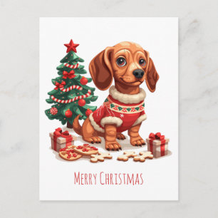 Merry Christmas Dachshund Dog Holiday Cookies Postcard