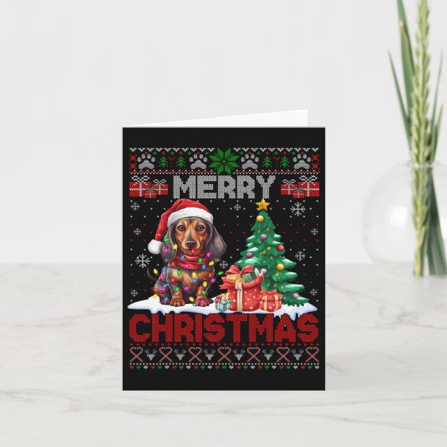 Merry Christmas Dachshund Dog Lover Family Ugly Xm Card (Front)
