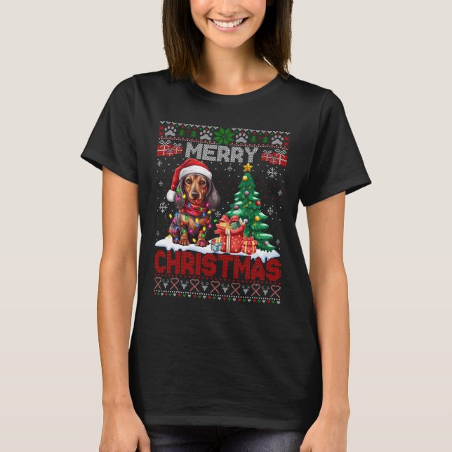 Merry Christmas Dachshund Dog Lover Family Ugly Xm T-Shirt (Front)