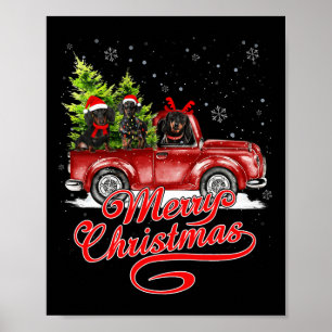 Merry Christmas Dachshund Dog Lover Santa Reindeer Poster