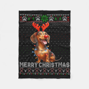 Merry Christmas Dachshund Dog Lover Ugly Christmas Fleece Blanket