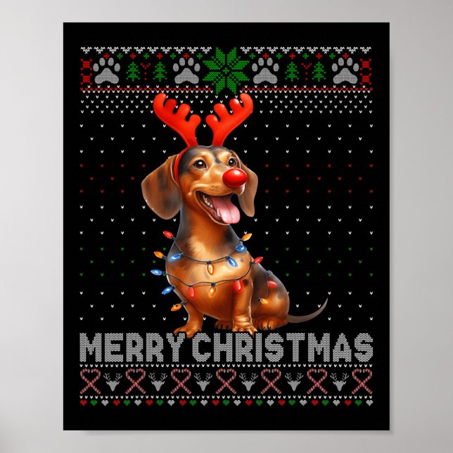 Merry Christmas Dachshund Dog Lover Ugly Christmas Poster (Front)