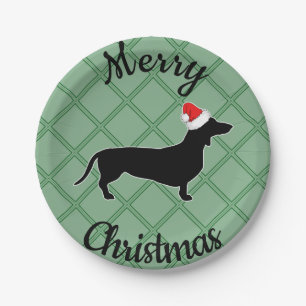 Merry Christmas Dachshund Dog Paper Plate