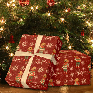 Merry Christmas Dachshund Dog Red Holiday Wrapping Paper