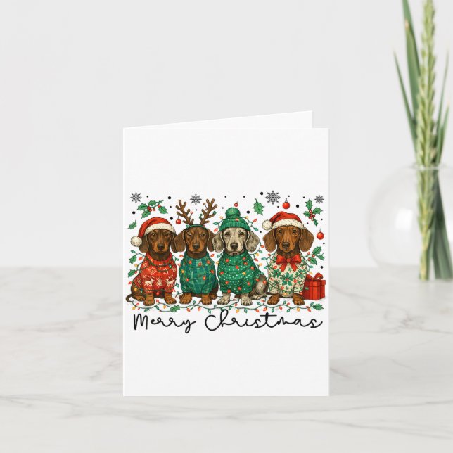 Merry Christmas Dachshund Dog Retro Xmas Puppy Men Card (Front)