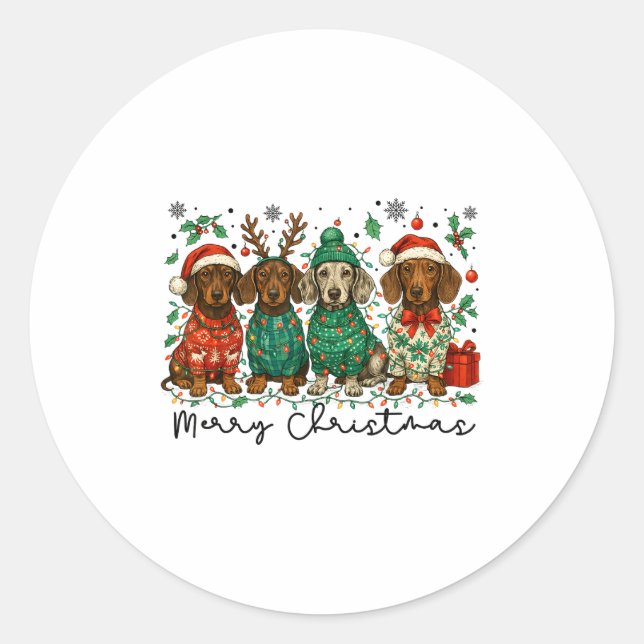 Merry Christmas Dachshund Dog Retro Xmas Puppy Men Classic Round Sticker (Front)